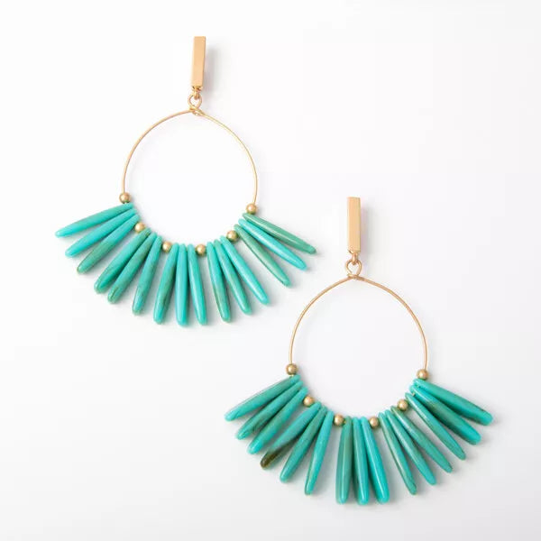 E108 Plunder Earrings (new) CHANTELLE - TEAL MARBLED ON GOLD HOOPS 2.75" DROP (PE761)