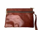 A110 Plunder Plaid Brown Faux Leather Purse Wristlet Bag Accessory Zip Pockets Clutch