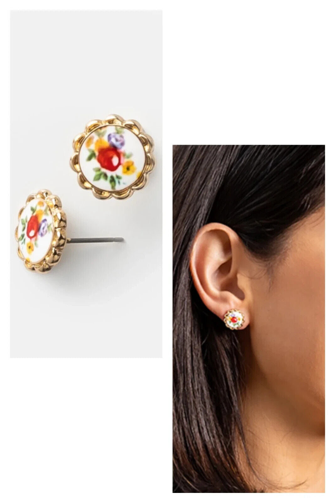 Plunder Earrings (new) DEMI -FLOWER PRINT SET IN GOLD