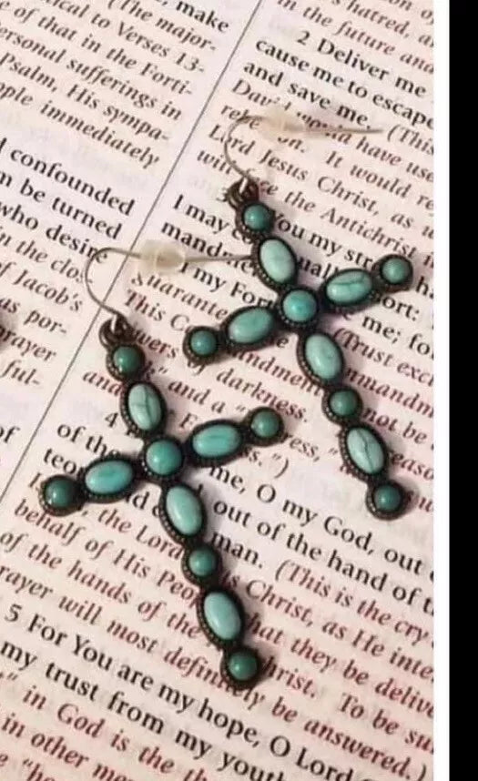 S101 - Vintage Turquoise Cross Necklace and Earrings