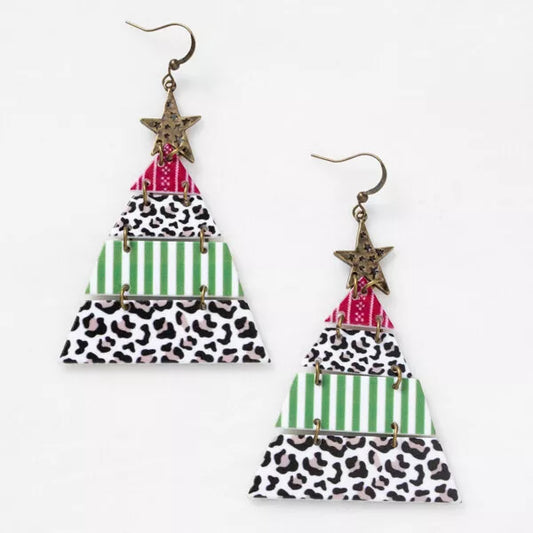 E124 Plunder Earrings (new) HOLLY JOLLY - ACRYLIC TRIANGLE 3.5" DROP (PPE2243)