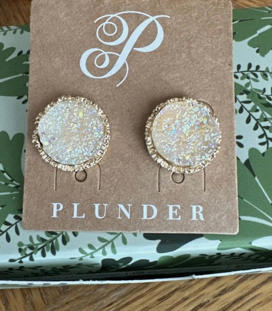 E106 Plunder Design Trendy Fashion Jewelry Jean Gold Yellow Druzy Stud Post Earring