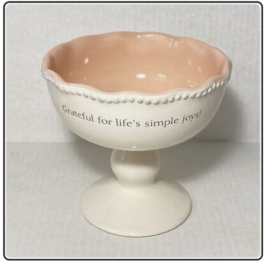 KD102 - Mary and Martha, Grateful Pedestal Bowl, Creamy White Rose Pink Interior
