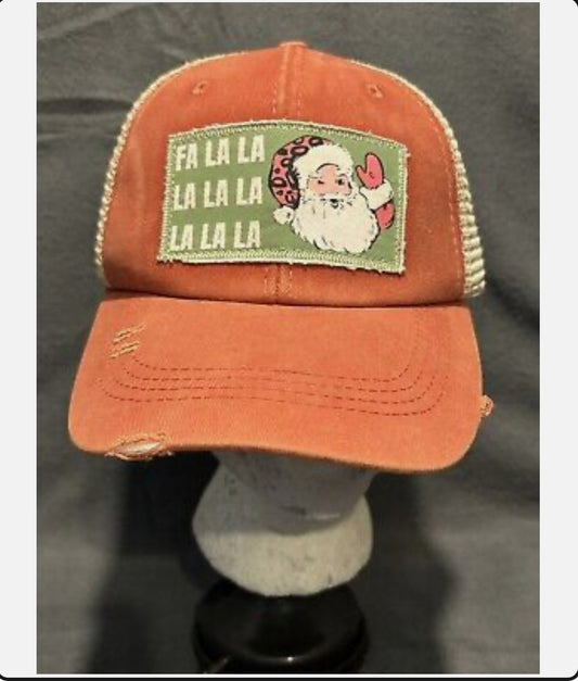 A101 Baseball Hat Men’s Cap Tan SnapBack Mesh Trucker Christmas Santa Claus Fa La La