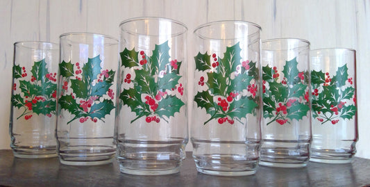 KD106- Vintage Indiana Glass - Bartlett Collins Holly Glass Set of  7