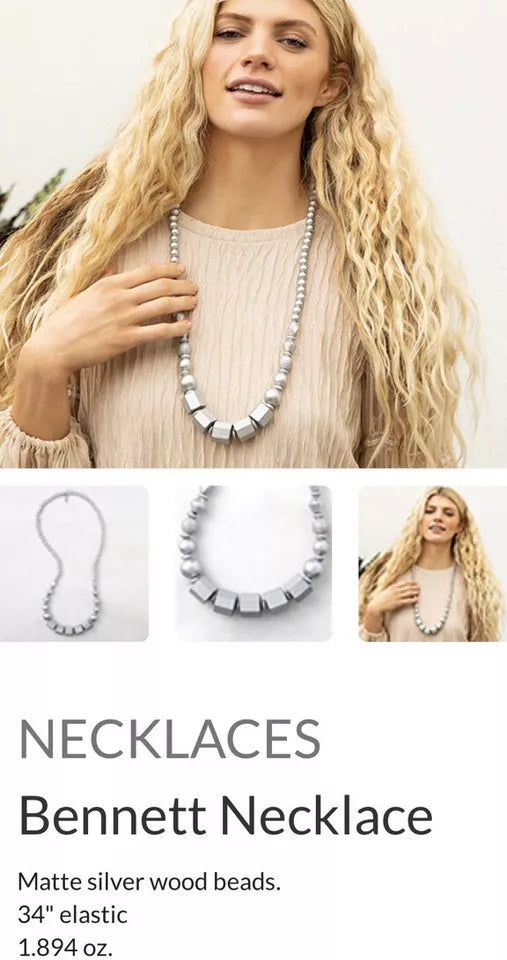 Plunder Design Fashion Trendy Jewelry Bennett Matte Silver Wood Bead Necklace