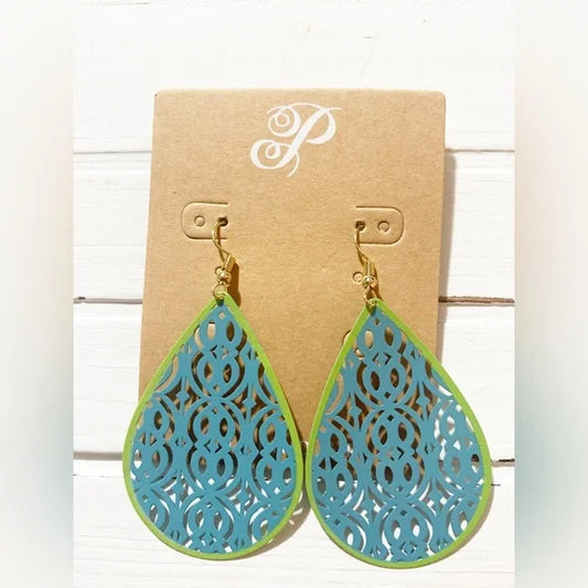 E101 Plunder Design Tear Drop Blue and Green Earrings