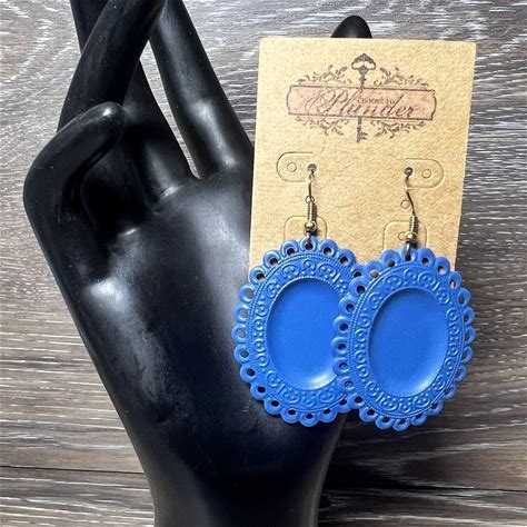 E11 Plunder Design Sadie Rae - LACEY OVAL BLUE METAL 2" DROP earrings