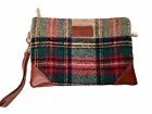 A110 Plunder Plaid Brown Faux Leather Purse Wristlet Bag Accessory Zip Pockets Clutch