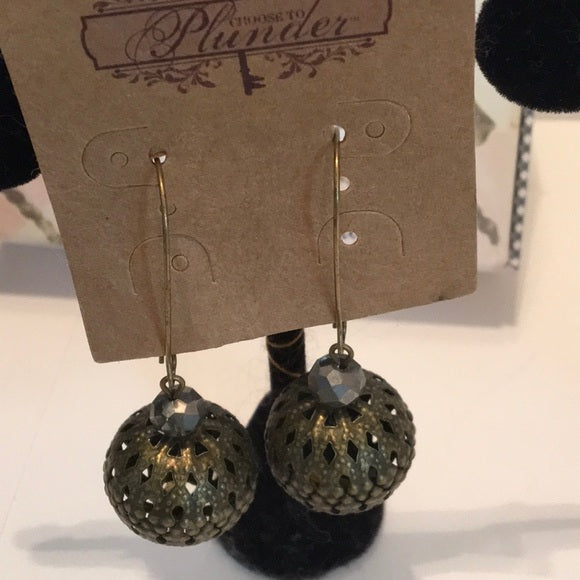 E103 Plunder Design CAMIE Filigree Antique Gold Ball Earrings