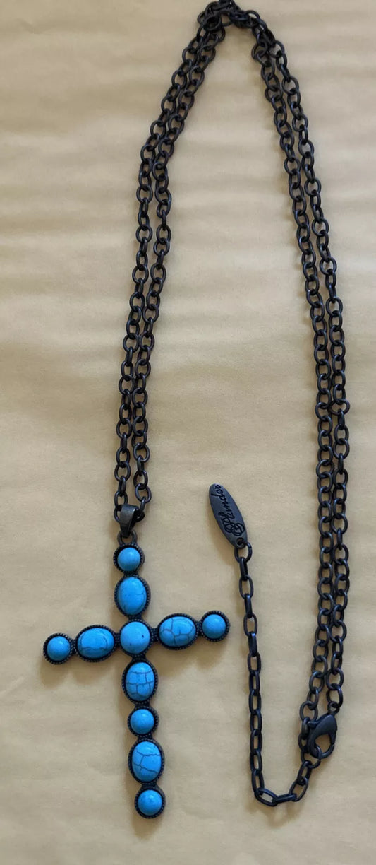 S101 - Vintage Turquoise Cross Necklace and Earrings