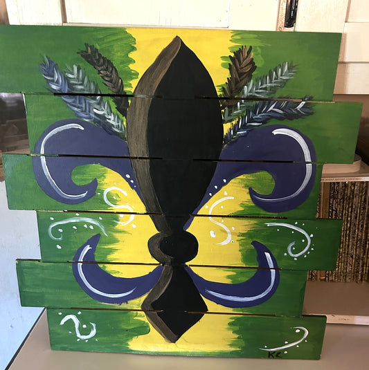 HD113 - Mardi Gras Hand Painted Wooden Sign 18"x 7 1/2"
